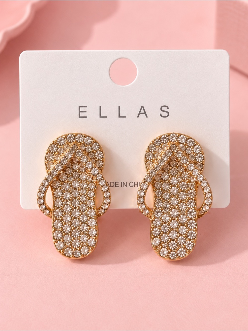 ELLAS Gold Rhinestone Flip Flop Stud Earrings